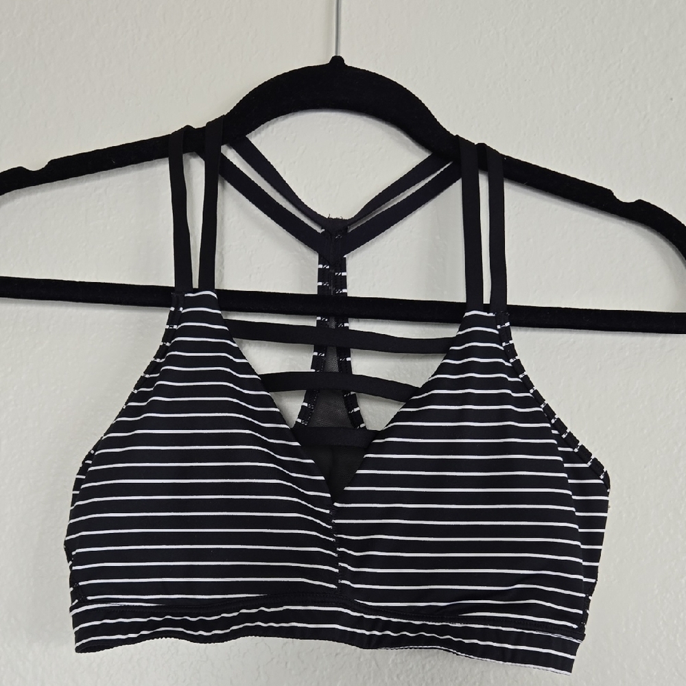 Victoria's Secret Black and White Striped Women's Sports Bra